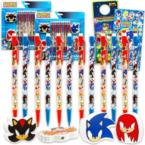 Sonic Mechanical Pencils and Erasers Party Favors Bulk, 20 Pencils and 8 Erasers for Goodie Bags, Loot Bags, Classroom Prizes Plus More | Sonic Party Supplies Kids, Boys, Girls
