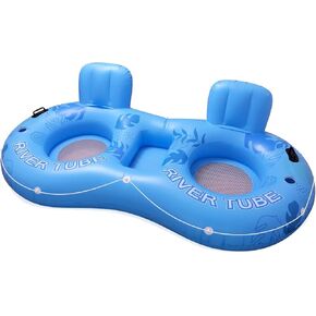 Inflatable River Tube Float for 2 Person, Extra Large Heavy-Duty Raft with Cooler Compartment for Drinks & Ice, 2-in-1 Floating Lounge for Pool, River, Lake, Family Backyard – Rip-Resistant Design