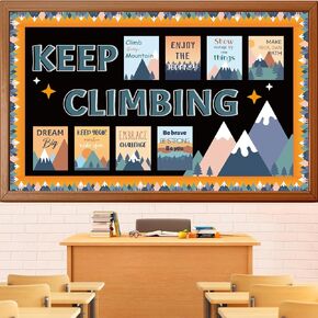 Mountains Bulletin Board Decorations, Moving Mountain Motivational Classroom Decoration Mountains Positive Sayings Accents Poster Cutouts Library Back to School Wall Decor for Teacher(Keep Climbing)