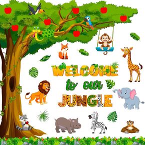 74 Pcs Jungle Animals Bulletin Board Decorations Cute Animals Cutouts Educational Jungle Decor Wild Animals Safari Summer Bulletin Board for Teacher Preschool Kindergarten Elementary School