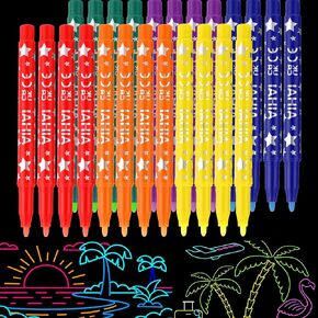 Faccito 24 Pcs Glow in the Dark Markers Fluorescent Neon Marker Glow in the Dark Paint Pens Round Tip Acrylic Neon Paint Markers for Rock Painting Fabric Glass Wood and DIY Crafts