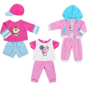 8 Piece 18 Inch Baby Doll Clothes Set - Pink & Blue Sporty Casual T-Shirts, Pants, Hoodie & Hat for 18" Dolls Outfits Accessories (No Doll)