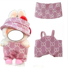 LABUUB Clothes for 17cm Doll(NO Doll),Pink Patterned 2-Piece Outfit Set,Handcrafted Doll Accessories