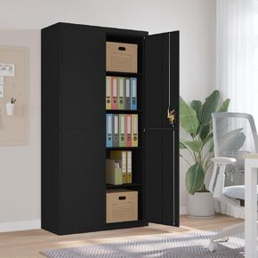File Cabinet Black 35.4"x15.7"x70.9" Steel,Premium Steel File Cabinet with Adjustable Shelves, Lockable Doors, and Ample Storage (Black) Office Furniture File Cabinets