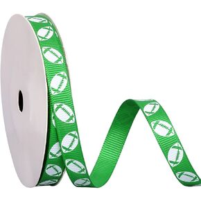 Football Sports Ribbon, 3/8 Inch Grosgrain Ribbon for Crafts Hair Bows Gift Wrapping Team Decor Party Decorations, Green and White, 10 Yards