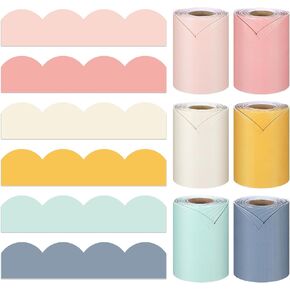 Fuutreo 6 Rolls 196. 8 ft Bulletin Board Borders, Colorful Scalloped Border Trim for Whiteboard, Cork, Posterboard Summer Bulletin Board Decor for Classroom Back to School Office Home(Hippie Boho)