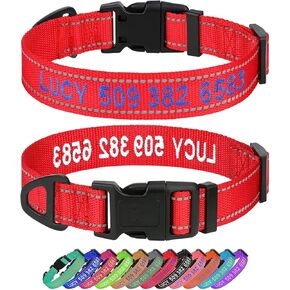 Taglory Personalized Dog Collars, Embroidered Reflective Collar with Name and Phone Number, Adjustable, Nylon Material, for Medium Dogs, Purple