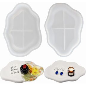 2pcs Jewelry Trinket Dish Resin Tray Mold, Jewelry Holder Resin Mold Silicone, Cloud Shape Ring Dish Holder Tray Silicone Molds for Resin, Clay, Gypsum