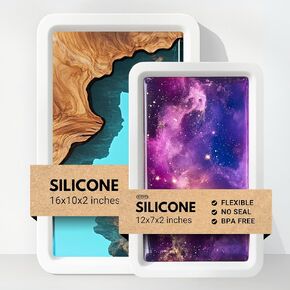 Large Rectangular Resin Table Silicone Mold 16x10 and 12x7 Inches - Premium Quality, No Seal Required, Reusable for DIY River Table and Epoxy Casting Projects
