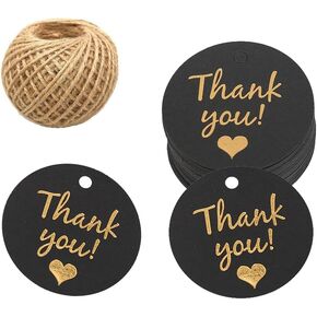 100Pcs Thank You Tags Kraft Paper Gift Wrap Hang Tags with Jute String for Wedding Bridal Shower Birthday Party Favors