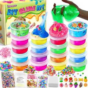 18 Cups DIY Slime Kit, Slime Making Kit for Girls, Crystal Clear, Glow in The Dark Slime with Add-ins, Foam Balls, Charms, Party Favors Gift Toys for Kids 3-12