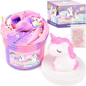 Unicorn Cloud Slime for Kids – Pink & Purple DIY Slime with Unicorn & Rainbow Charms –Stretchy Toy for Girls&Boys – Soft Scented Sensory Gift for Kids