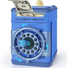 Piggy Bank for Kids, Fingerprint Simulation Money Bank Toys for 4 5 6 7 8 9 10 11 12 13 Year Old Boys Gift Ideas, Electronic Money Saving Box for Girls