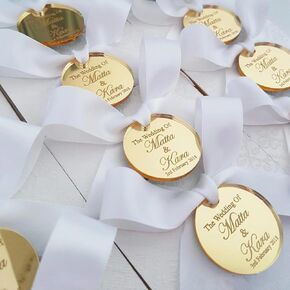 MXN Personalized Mirror Acrylic Tags for Wedding Engagement Custom Name Tag Baptism Wedding Baby Baptism Mirror Decoration Gift Tags for Favors (50PCS)