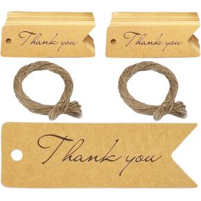 200PCS Mini Thank You Gift Tags with 40m Rope, Present Brown Paper Thank You Tags with String for Gift Craft Wedding Business Party Favors