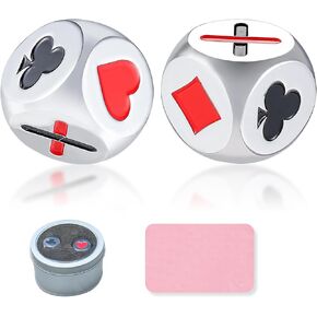 2 Pack Zinc Alloy Euchre Cube Dice Set with Card Suits & Trump Markers - Durable Metal Game Dice for Euchre, Pinochle, Bridge, Pass The Pigs - Includes Portable Case & Cleaning Cloth