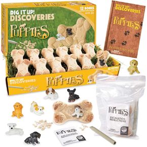MindWare Dig it Up! Puppies Excavation Kit - Educational Toys for Kids 4 and Up - Dig Kit with 12 Bones, 12 Puppy Figurines, 12 Chisels - Ideal for Group Activities, Events or Classroom Brain Breaks