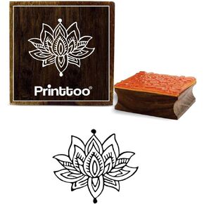 Printtoo Lotus Floral Design Wooden Rubber Stamp Square Brown Craft Block-2 x 2 Inches