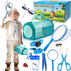 Bug Catcher Kit & Outdoor Explorer Kit for Kids, 10 Pcs Bug Catching Kit with Toy Cage, Backpack, Manifying Glass, Toy Net, Outdoor Exploration Toys Gift for Boys Girls 3-12