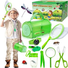 Kit Pug Casher Kit & Outdoor Explorer Kit for Kids ، 10 PCS Bug Catching Kit with Toy Cage ، Backpack ، Maning Glass ، Net Toy ، Outdoor Exploration Toys Gift for Boys Girls 3-12 in Kuwait