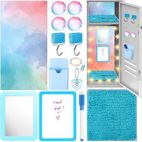 12 Pcs Locker Accessories Kit Magnetic Mirror Pen Holder Hook Whiteboard Wallpaper Magnet Rug Keychain String Light for Back to School Essentials Locker Decoration(Gold,Marble)