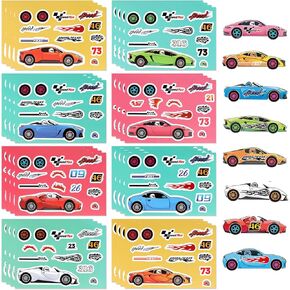 32 Sheets Car Stickers for Kids Make A Face Race Car Stickers for Kids Boys Girls Make Your Own DIY Race Cars Stickers Art Craft Rewards for Birthday Party Favors