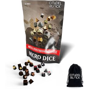 Citadel Black Micro Dice - Set of 21 Metal Roleplaying Dice with Drawstring Storage Pouch, Tiny Polyhedral, Designed for D&D, Pathfinder, and Other Tabletop Campaign Games