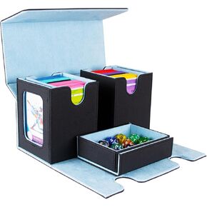 MTG Commander Deck Box - Portable Double Card Deck Box Fits 200 Double Sleeved Cards, Durable Magnetic Cards Case, Includes Dice Tray, Magnetic Card Holders and Dividers, Black/Blue