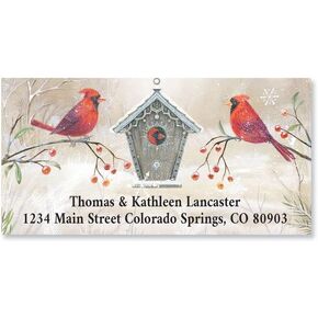 Cardinal Winter Christmas Personalized Deluxe Return Address Labels- Set of 144 1-1/8" x 2-1/4" Self-Adhesive, Flat-Sheet Labels, by Colorful Images