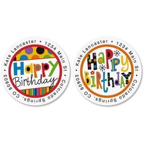 Happy Birthday Round Address Labels (2 Designs) - Set of 144 1-1/2" Diameter Self-Adhesive, Flat-Sheet Labels