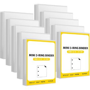 Handepo 10 Pcs 1inch 3 Ring Binder Bulk Holds 200 Sheets 9.13 x 7.09 Inch Mini Round Ring Binder Clear Cover Fits 5 1/2 x 8 1/2 Paper Pages Planner for Office/Home