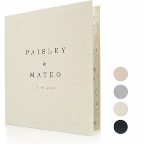Personalized Linen Wedding Binder (Design 1) - Custom 3 Ring Photo Album Organizer Collage Scrapbook Anniversary Picture Memory Book Gift for Officiant Pastor at Ceremony, Letter Size, 11.5 x 10