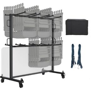 DWALE Folding Chair Cart -Folding Chair Rack,tolerable 550 LBS, Folding Chair Dolly 84 Folding Chairs Capacity with Outdoor Cover and Rubber Locking Wheels