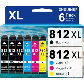 812xl Latest Upgrade Remanufactured Replacement for Epson 812 XL Ink Cartridges Combo Pack Use with Workforce Pro WF-7310, WF-7820, WF-7840 EC-C7000 Printer (3 Black Cyan Magenta Yellow)