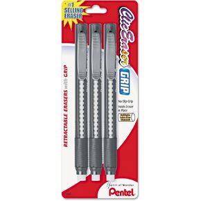 Pentel ZE21TBP3M Clic Eraser ممحاة على شكل قلم رصاص، ممحاة بيضاء، ألوان أسطوانية متنوعة، 3 لكل عبوة in Kuwait