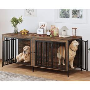 TAVATA 78 Inch Dog Crate Furniture for 2 Dogs, XXL Thick Double Dog Cage Furniture Large Breed, Heavy Duty Dog Kennel Indoor Crate for Large Dogs, Dog Crate TV Stand, Gray