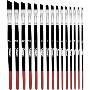 Angular Paint Brushes,15 PCS Different Size Professional Angled Paint Brush for Acrylic Watercolor Gouache Oil Painting,Highly Absorbent Nylon Hair Angled Paintbrush for Artists and Beginners