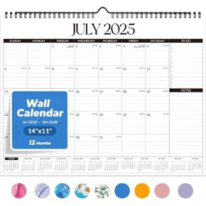 Forvencer Calendar 2025-2026, Wall Calendars July 2025 - June 2026, 14" X 11" Monthly Academic School Year Planner Organizers, Thick Paper Large Ruled Blocks, Twin-wire Hanging for Fridge Office Home