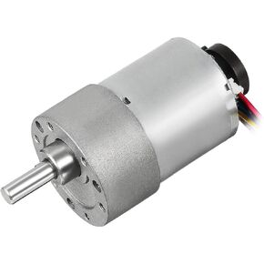 uxcell Gear Motor with Encoder DC 24V 530RPM Gear Ratio 18.8:1 D Shaft Metal Encoder Gear Motor Silver 37Dx52L mm for Robot RC Model DIY Engine