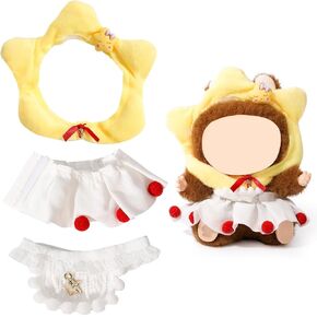 17CM Doll Clothes Set, Hat Overalls Accessories Suit Funny Cute Set Compatible for Standing/Sitting LABUBU or Any 17cm/6.7inch Doll (CC)