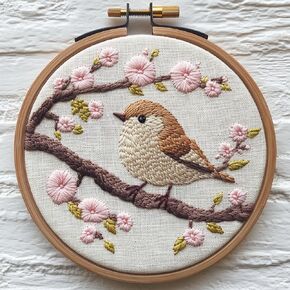 Punch Needle Kit for Beginners, Punch Stitching Kit for Adults, Needle Punch Kits for Adults, Bird on Pink Flower Branch DIY Embroidery Set