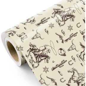 WRAPAHOLIC Western Cowboy Wrapping Paper - Mini Roll - 17 Inch x 16.5 Feet - Classic Western Wrapping Paper for Boys Men Birthday, Nashville Party