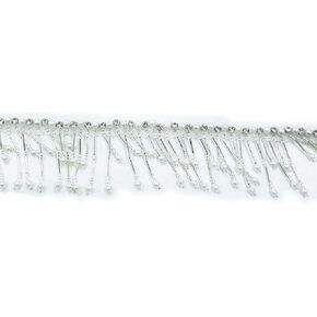 Fringe Trim Tassel,Crystal Beaded Pendant Tassel, DIY Clothes Curtain Accessories (Gold)(52cm) (Silver)(Silver)