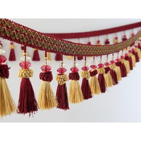 Fringe Trim Tassel,Crystal Beaded Pendant Tassel, Home Curtain Sofa Lampshades Decorative Ribbon Trim(Apricot)