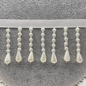 Fringe Trim Tassel,Crystal Beaded Pendant Tassel, Tassel Edge (White 2 Yard)