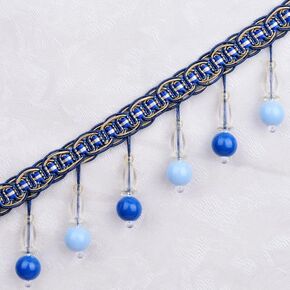 Fringe Trim Tassel,Crystal Beaded Pendant Tassel, Home Table Cover Edge Decoration(Blu)