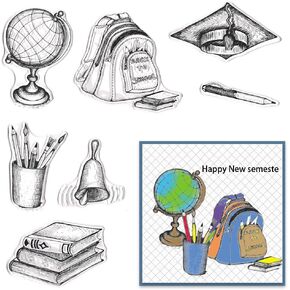 Hying Back to School Clear Stamps for Card Making, School Classroom Transparent Rubber Stamps for Bullet Journal DIY Scrapbook Decoration Handmade Crafts Notebook