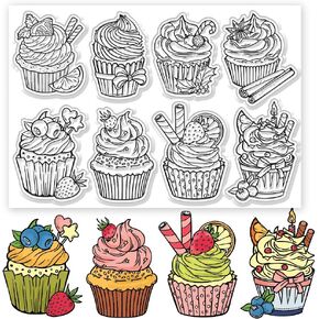 GLOBLELAND Cupcake Clear Stamps Cupcake Decorative Clear Stamps Silicone Stamps for Card Making and Photo Album Decor Decoration and DIY Scrapbooking