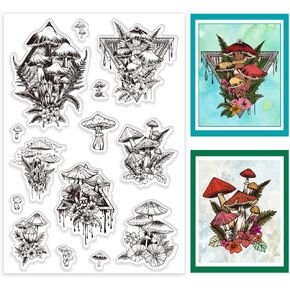 PH PandaHall Mushroom Clear Stamp, Plant Silicone Stamp Leaves Transparent Rubber Stamp Seal Paper Stamps for Card Making, Paper Crafting Photo Albums, Holiday Cards, Scrapbooking, Gift Tags