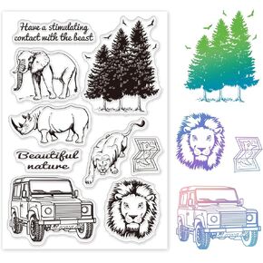 GLOBLELAND Jungle Safari Animals Clear Stamps Transparent Silicone Stamp Seal for Card Making Decoration and DIY Scrapbooking